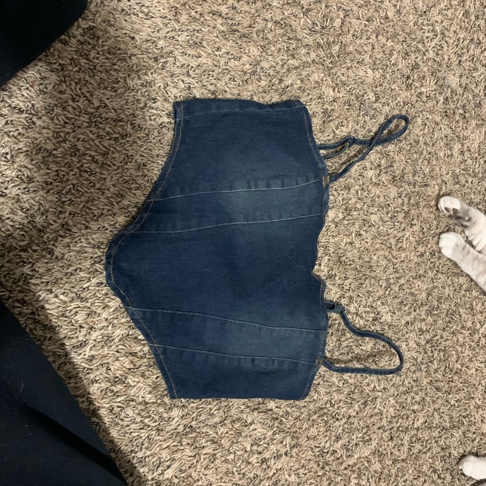 Jean zip up crop top